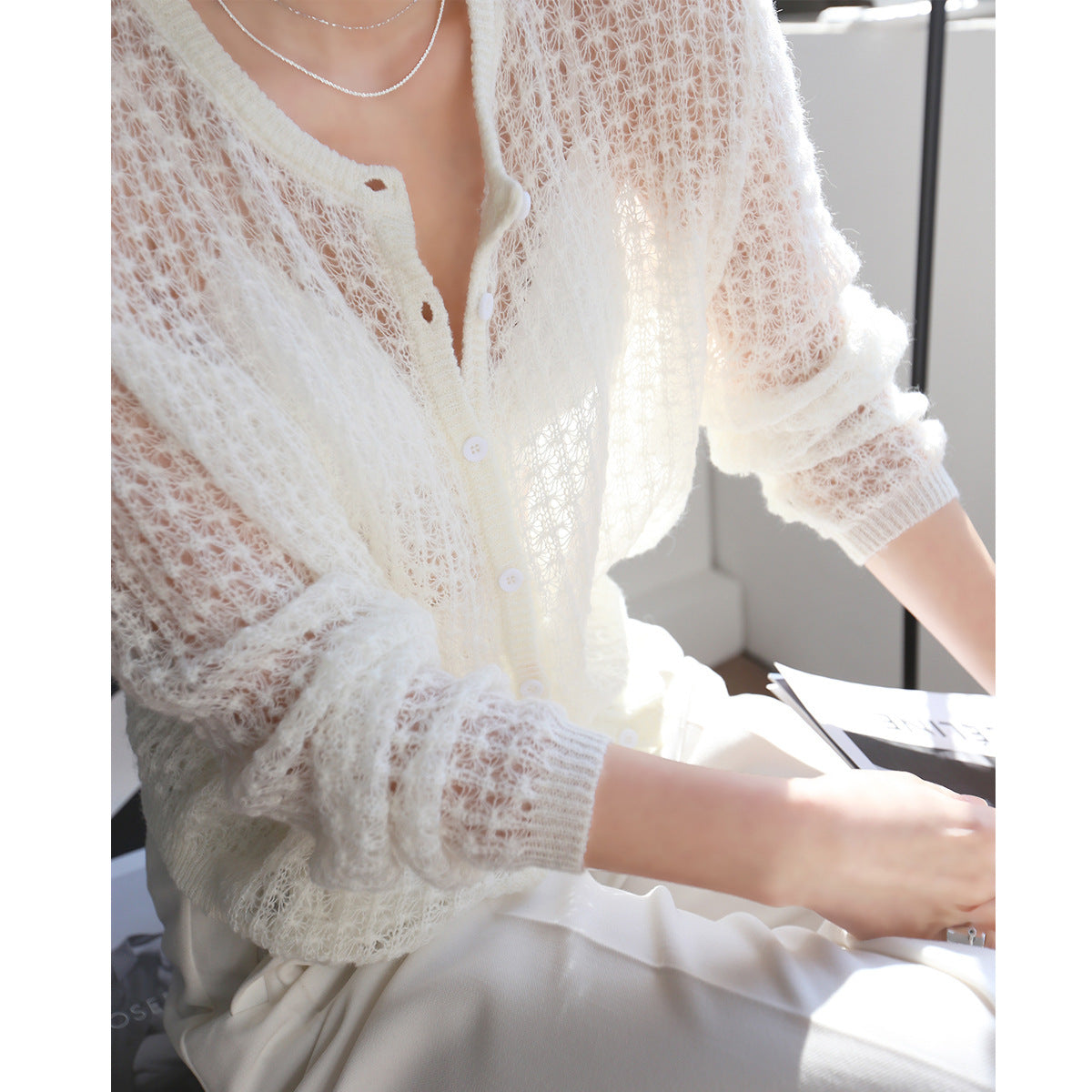 Women’s Mohair Crochet Knit Cardigan FitiqueFit