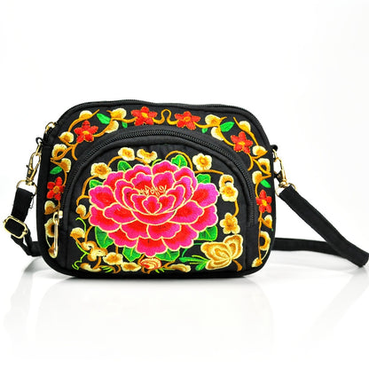 Vibrant Floral Embroidered Crossbody Bag for Women - Lightweight, Double-Sided Design with Detachable Strap, Zipper Closure, and Phone Pocket - Perfect for Casual Outings, Travel Accessory | Vibrant Pattern Bag | Coin Purse NovaCart