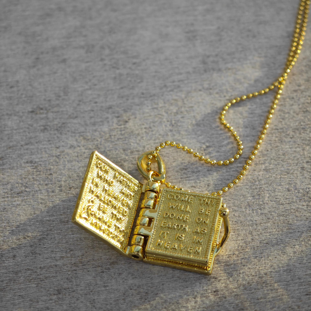 The Lord's Prayer Necklace  (Bible Shaped)~ 14k Gold Plated Deep South Originals