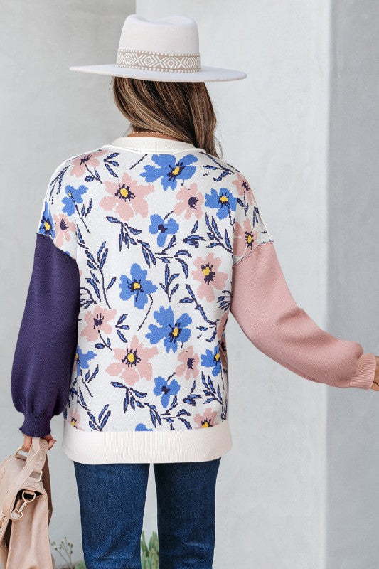 Floral Panel Colorblock Sleeve Crewneck Sweater Shop Style & More | Fresh Looks, Everyday Deals & Free Shipping