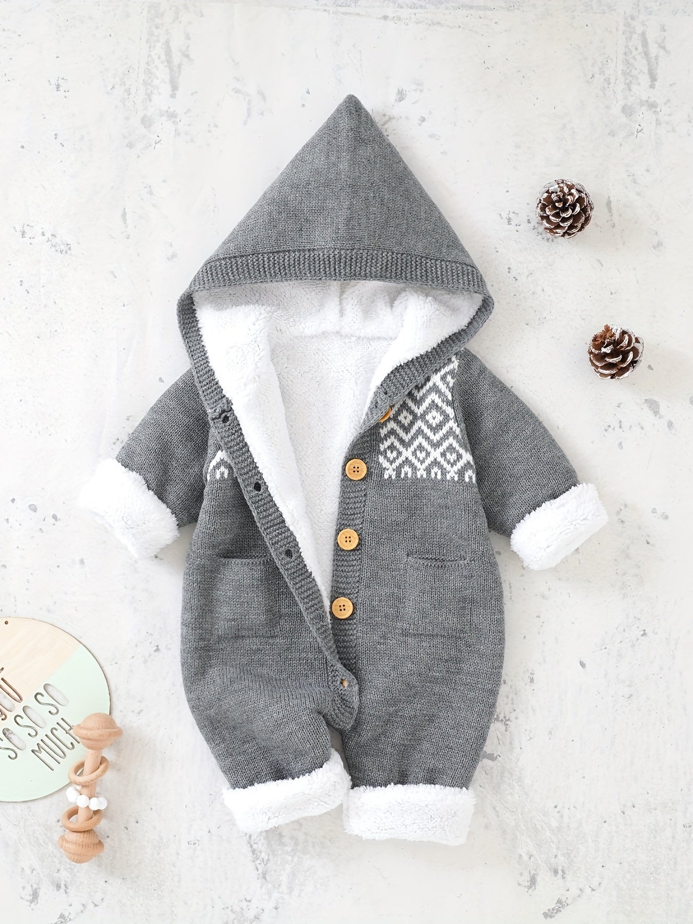 Newborn Boys And Girls Knitted Jumpsuit With Long Sleeve Hooded Pants Jumpsuit NovaCart