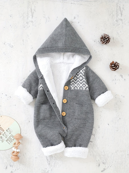 Newborn Boys And Girls Knitted Jumpsuit With Long Sleeve Hooded Pants Jumpsuit NovaCart