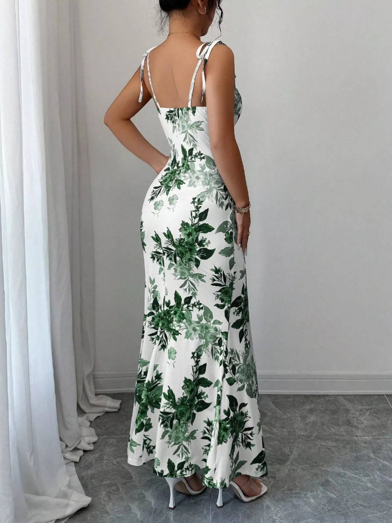 Printed Tie Strap Slit Maxi Dress New Era Fashion LLc