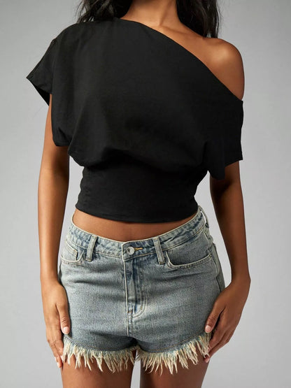 One Shoulder Crop T-Shirt New Era Fashion LLc
