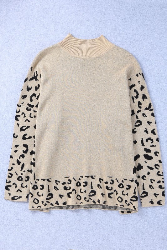 Leopard Mock Neck Side Slit Sweater Shop Style & More | Fresh Looks, Everyday Deals & Free Shipping