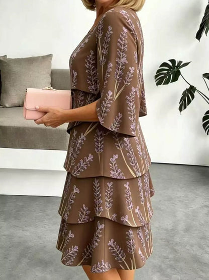 Full Size Floral Print Ruffle Hem Dress Plus Size New Era Fashion LLc