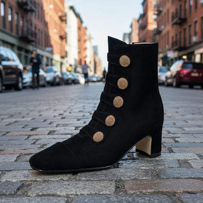 Women’s Retro Suede Chunky-Heel Side-Zip Ankle Boots FitiqueFit