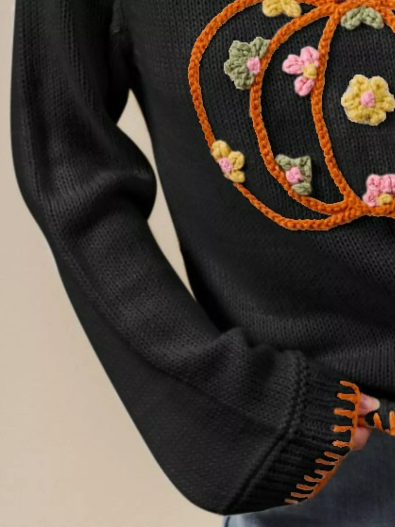 SO ME Pumpkin Floral Embroidered Thanksgiving Sweater West2East Surf