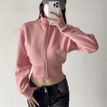 European And American Style Fleece-lined Waist Stand Collar Detachable Hooded Zipper Sweatshirt See size chart under “more details” The Fashion Celestial