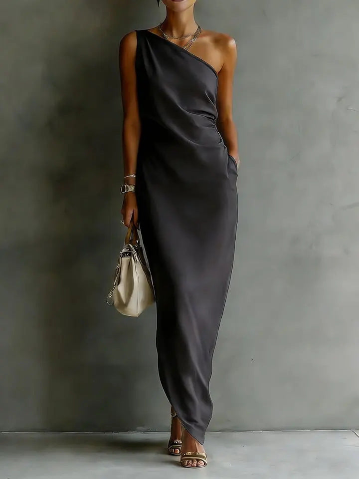 Women's Satin Off-Shoulder Slim-Fit Maxi Dress FitiqueFit
