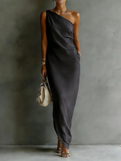 Women's Satin Off-Shoulder Slim-Fit Maxi Dress FitiqueFit