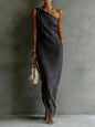 Women's Satin Off-Shoulder Slim-Fit Maxi Dress FitiqueFit