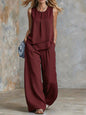 Women's Sleeveless Two-Piece Set – Solid Color Wide-Leg Pants & Top FitiqueFit