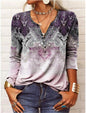 Women's Ethnic Print V-Neck Long Sleeve Loose T-Shirt FitiqueFit
