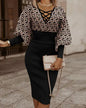 Elegant Women's V-Neck Long Sleeve Pencil Dress
