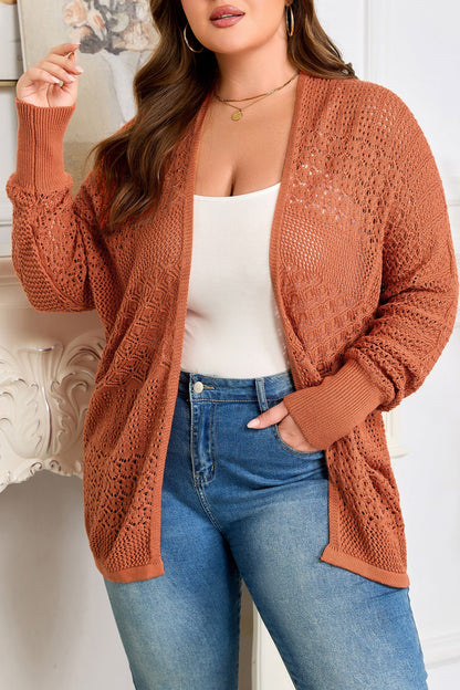 Redwood Burl Mixed Pattern Knitted Open Front Plus Cardigan Garden Naked Curves