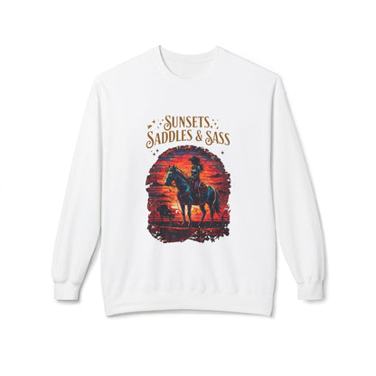 Sunsets Saddles and Sass Softstyle Fleece Crewneck Sweatshirt Country in My Heart
