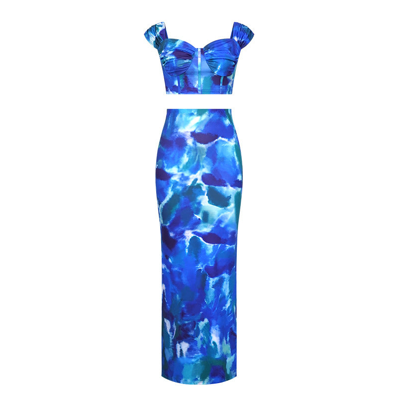 Printed Cropped Camisole With Straps Figure-hugging Sheath Maxi Skirt See size chart under “more details” The Fashion Celestial