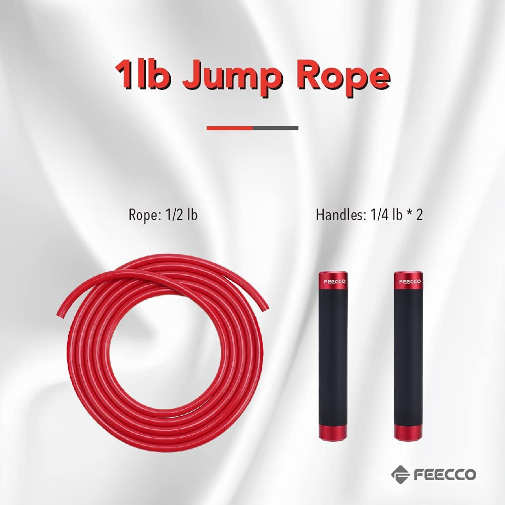 1LB Weighted Jump Rope, 1/2 LB Rope and Metal Handles for Men and Women, with Adjustable Length and Professional Ball Bearings for Boxing, Muay Thai Training, Fitness, Crossfit Workout