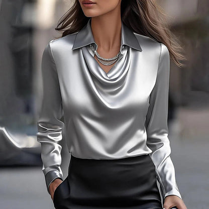 Women's Fashion Long Sleeve Irregular Collar Drape Shirt See size chart under “more details” The Fashion Celestial