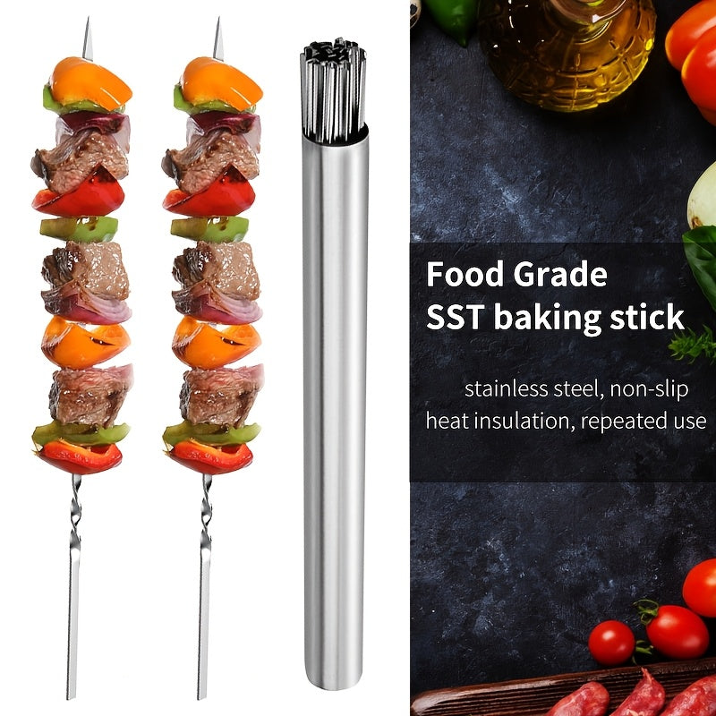 15pcs of Stainless Steel Skewers And 1 Storage Tube for Barbecuing; Reusable Grill Skewers for Shish Kebab And Camping Flat Forks Gadgets NovaCart
