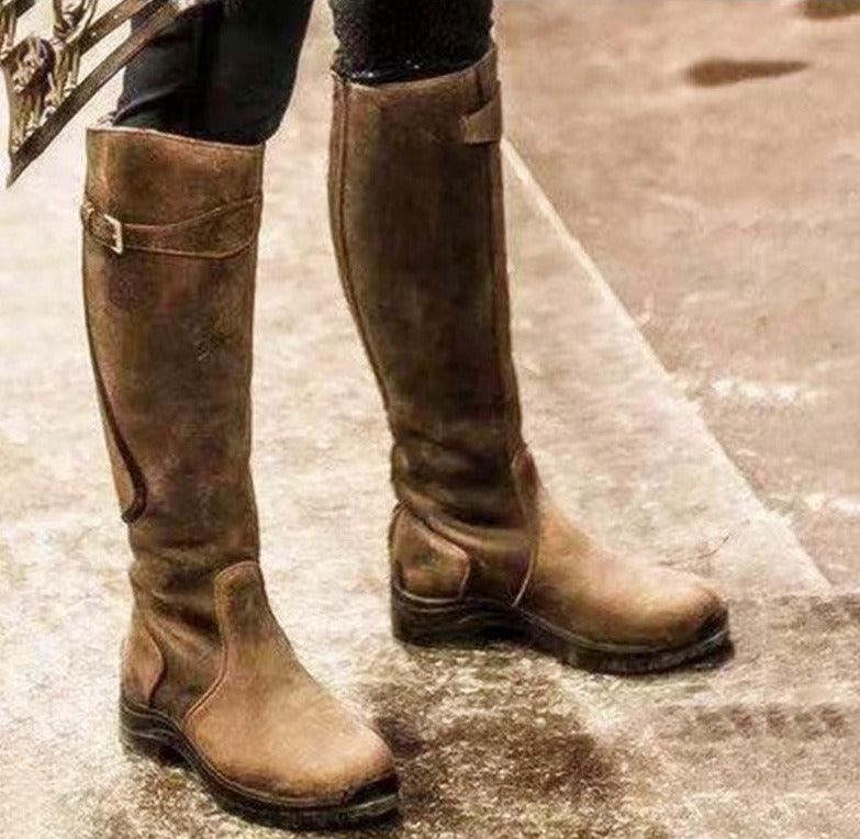Vintage Ride Leather Boots - Stylish Retro Riding Boots for Trendy Women Country in My Heart