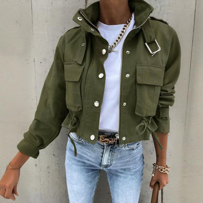Women’s stand collar drawstring hem jacket FitiqueFit
