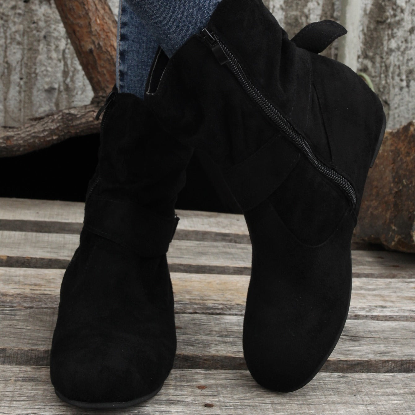 1.18inch Inner Height Increase Women's Short Boots with Flat Sole, Buckle Closure, Comfortable, Warm, and Lightweight, Women Shoes NovaCart