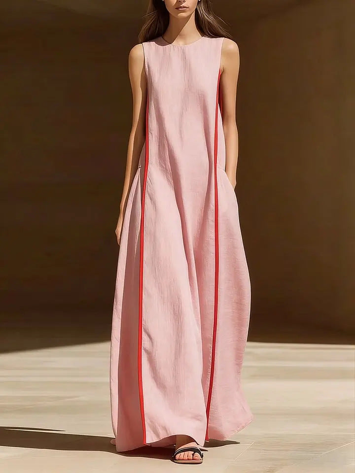 Women's Linen Sleeveless Loose Striped Maxi Dress FitiqueFit