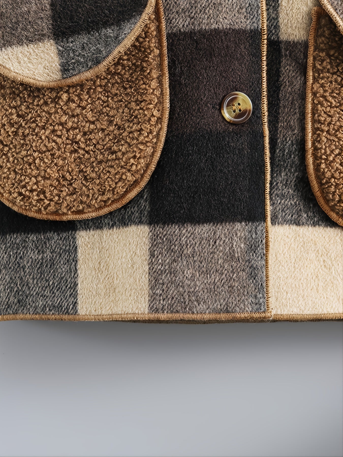 Boys' Long Sleeve Plaid Fleece-Lined Jacket with Button Front & Pockets - Cozy Fall/Winter Warmth, Casual Cardigan Collar, Brown/ Tartan Pattern, Machine Washable For Outdoor Play & Casual Attire, Winter Jacket For Boys, Fall NovaCart