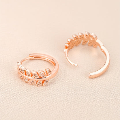 [1Pair Leaf Earrings] Zirconia Inlaid Leaf-Shaped Hoop Huggie Earrings for Women 1Pair Holiday Jewelry NovaCart