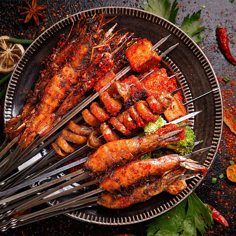15pcs of Stainless Steel Skewers And 1 Storage Tube for Barbecuing; Reusable Grill Skewers for Shish Kebab And Camping Flat Forks Gadgets NovaCart