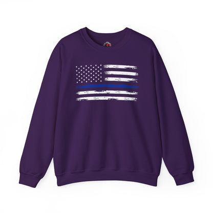Thin Blue Line American Flag Crewneck Sweatshirt The Devil's Pickle