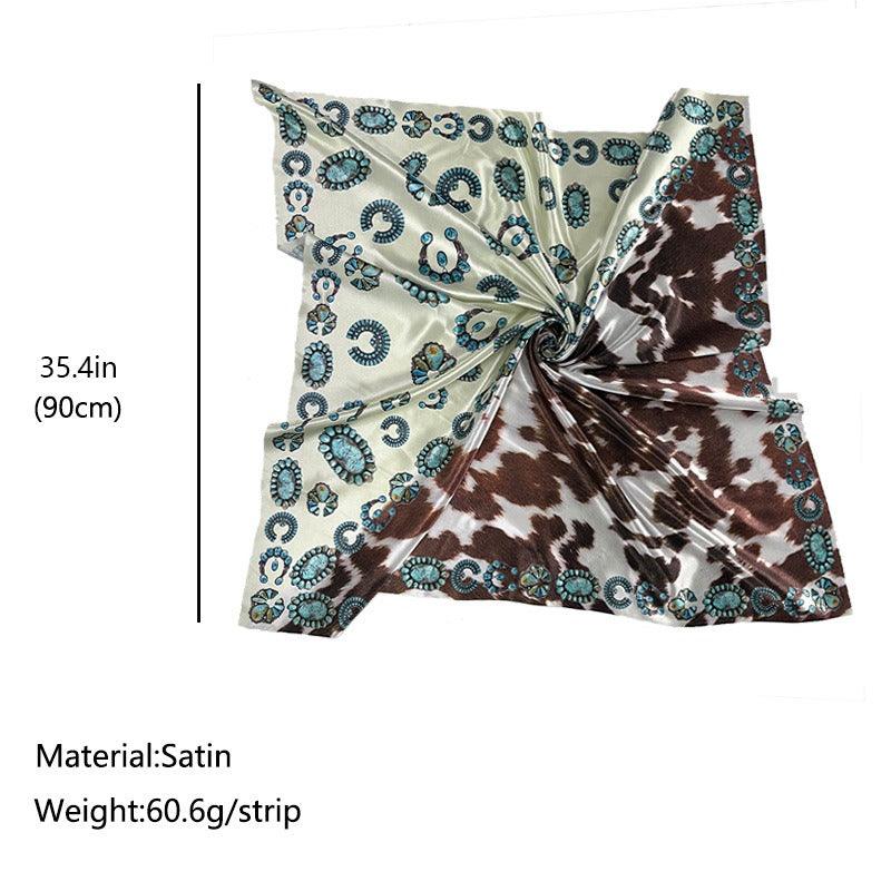 Western Style Cow Pattern Turquoise Scarf – Elegant Cowgirl Accessory Country in My Heart