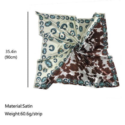 Western Style Cow Pattern Turquoise Scarf – Elegant Cowgirl Accessory Country in My Heart