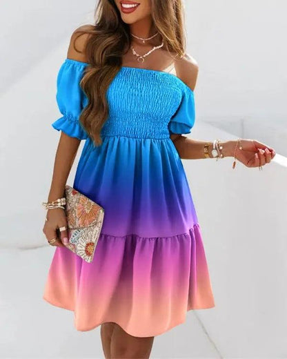 Boho Breeze Off-Shoulder Pleated Dress – Stylish Cowgirl Casual Wear Country in My Heart