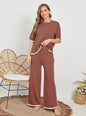 New Knitting Suit Sweater Suit Short Sleeve Pullover Wide Leg Pants Grayceful LLC