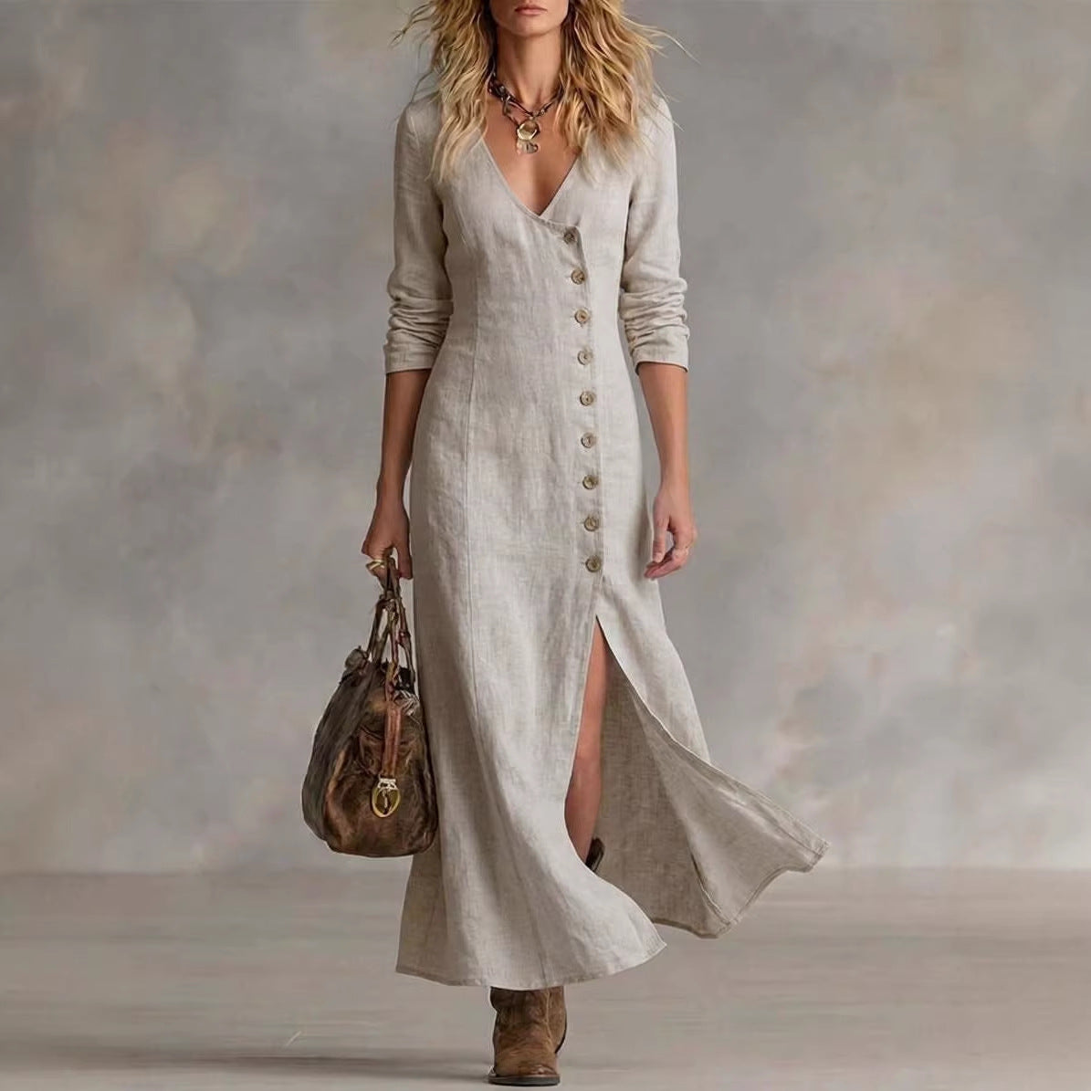 Casual Cotton Linen Long Sleeve Women’s Dress FitiqueFit