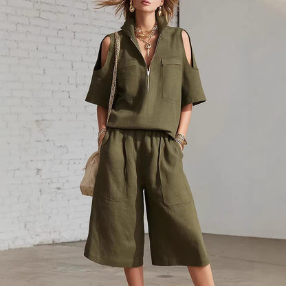 Short-Sleeve Shirt & Loose Shorts Two-Piece Set | Casual FitiqueFit