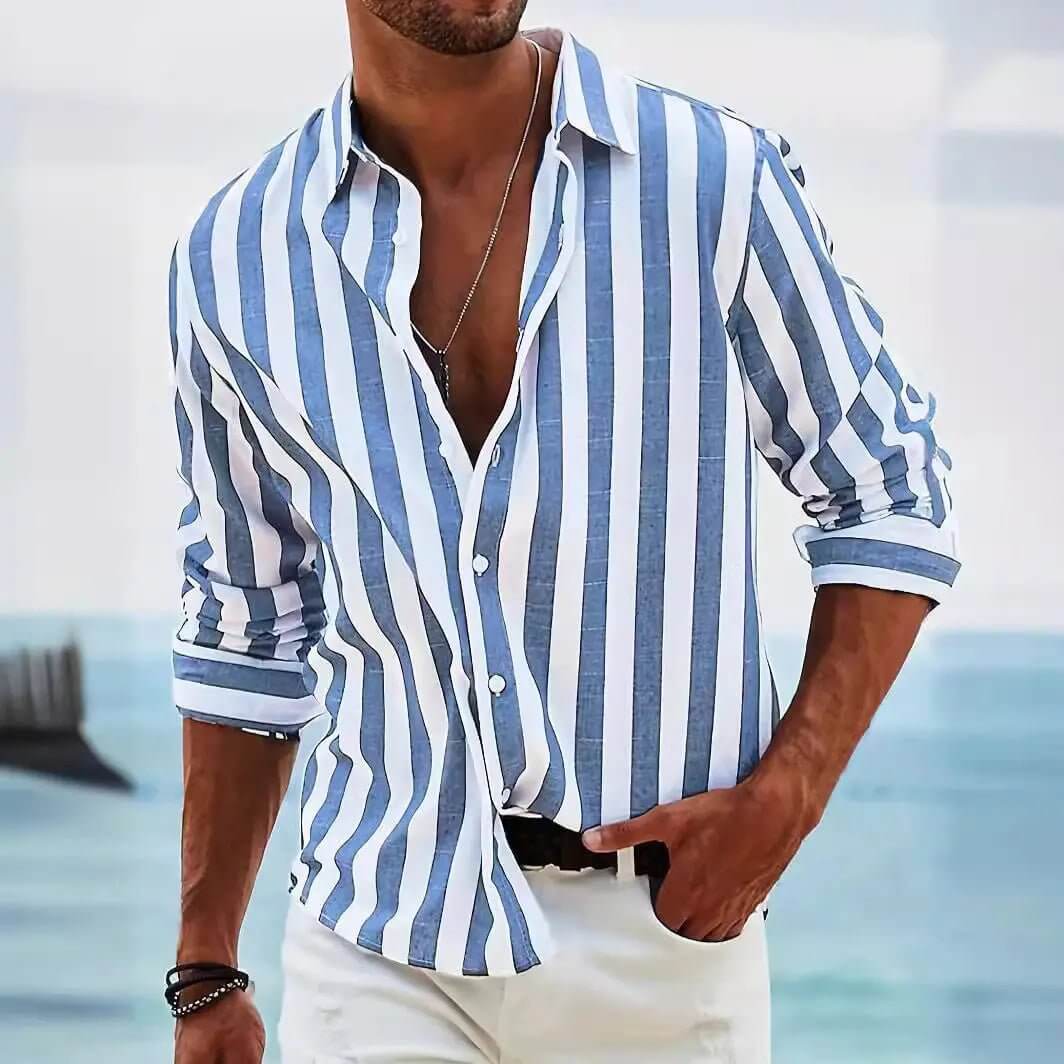 Striped Print Shirt Casual Loose Long-sleeved Shirt Men's Clothing SnagBag