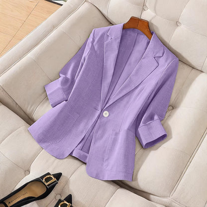 Women's Three-Quarter Sleeve Single-Button Casual Blazer FitiqueFit