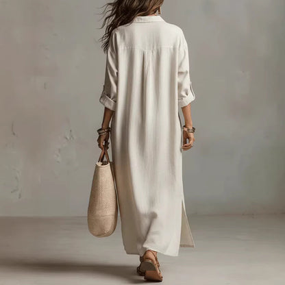 Women's Casual Long-Sleeve Linen Shirt Dress – Relaxed Fit FitiqueFit