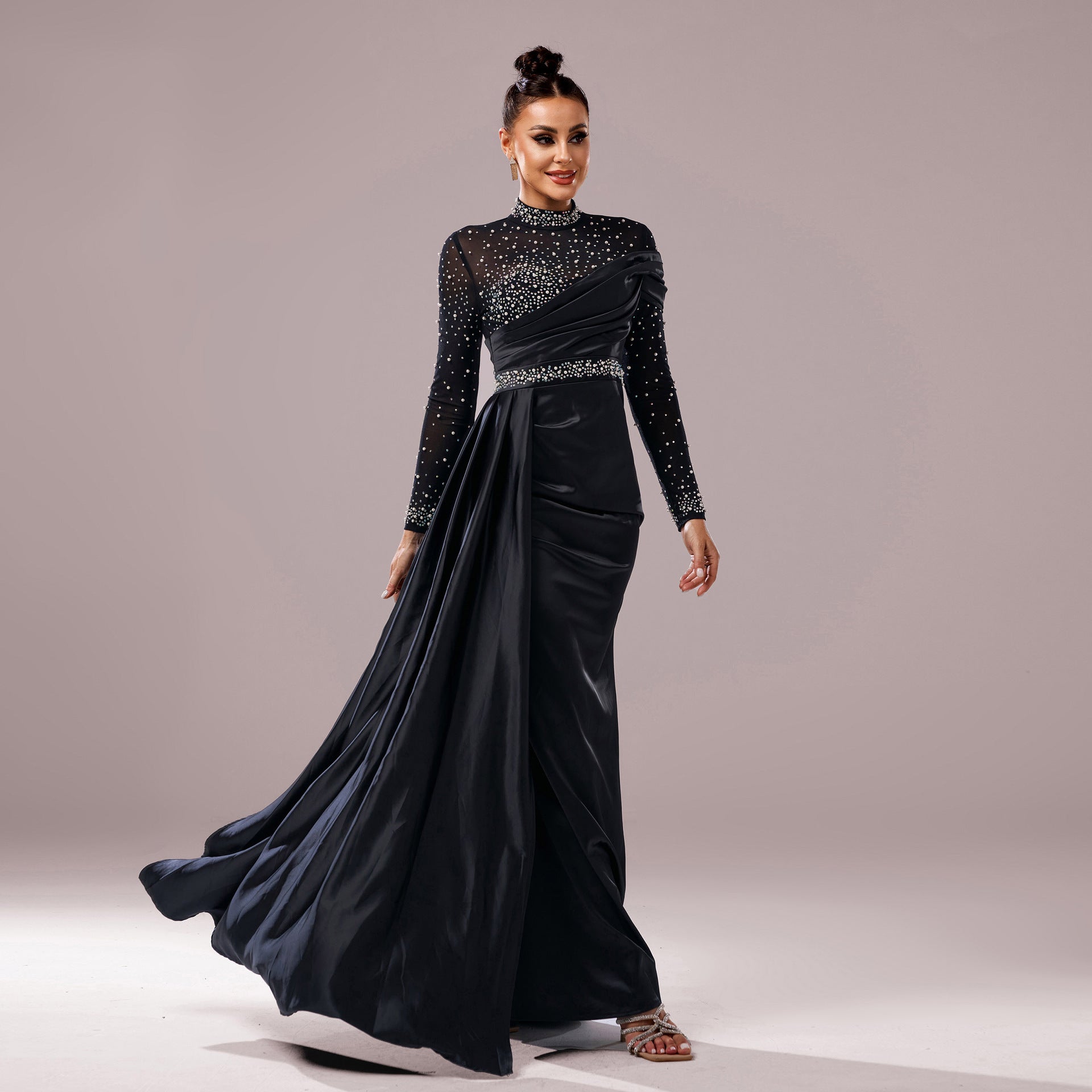Long Sleeve Slim-fit Sheath Pearl Banquet Fishtail Evening Dress Grayceful LLC