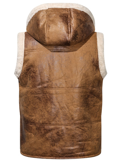 Men's Faux Fur-Lined Hooded Vest, Thickened and -Lined, Fashionable Windproof and Warm Outer Jacket for Men NovaCart