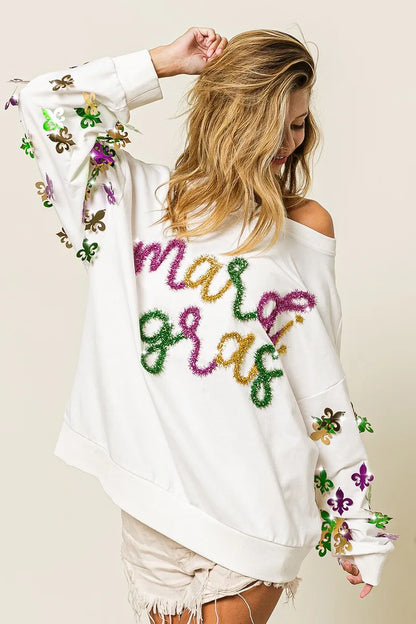 BiBi Fleur De Lis Sleeve Mardi Gras Pullover FitiqueFit