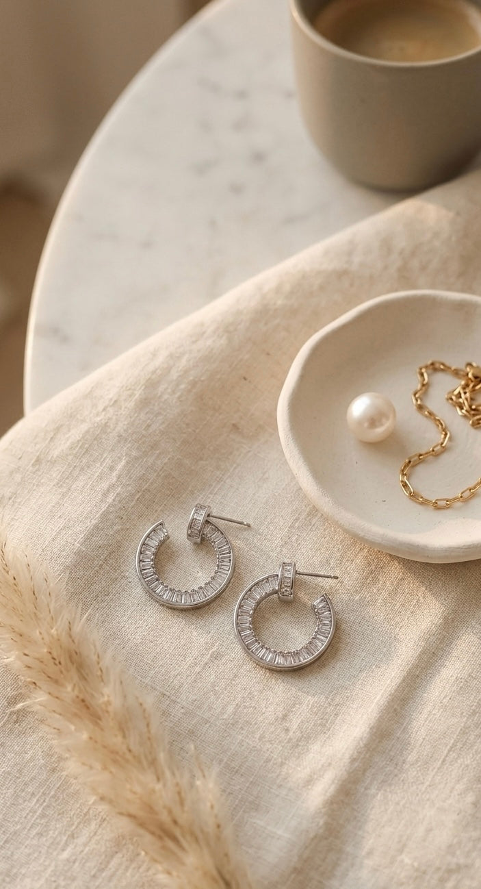 The "Star Ring" Baguette C-Hoops | 925 Silver & 18K Gold Plated Tinyloverclothing