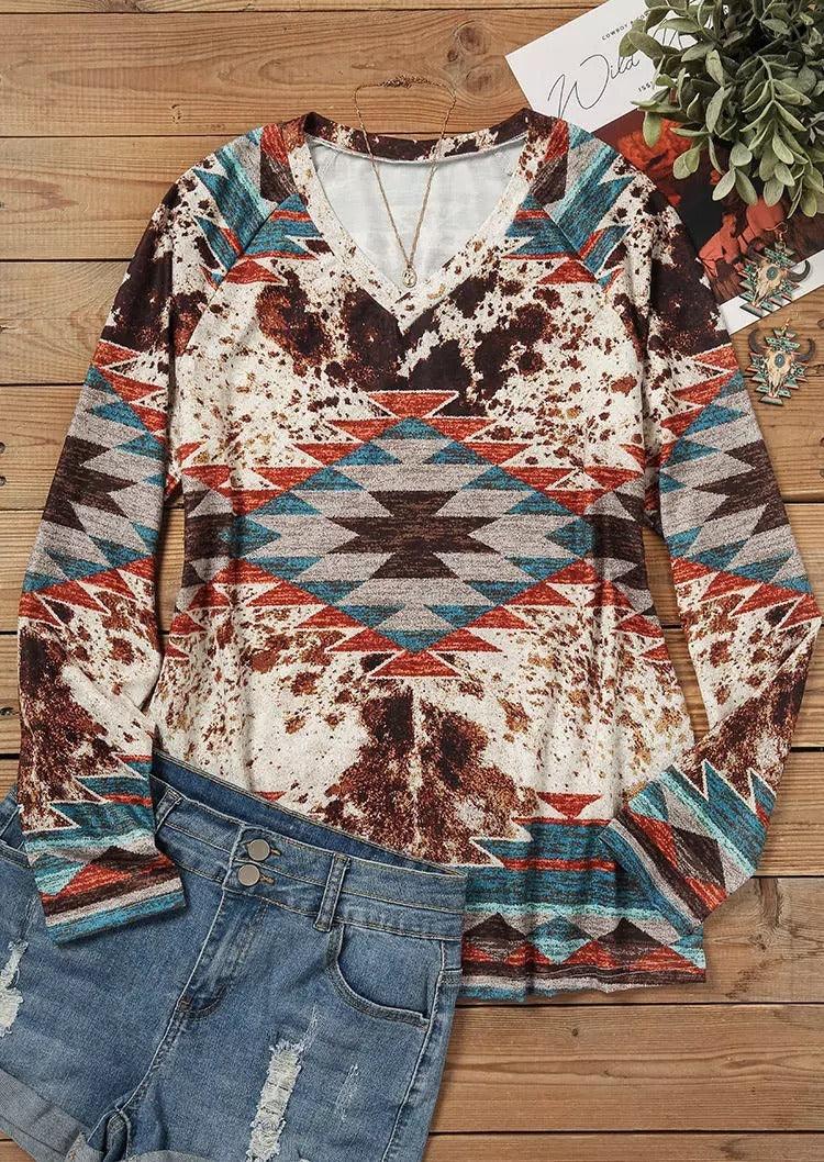 Tribal Roots V Neck Pullover | Boho Chic Long Sleeve T-Shirt Country in My Heart