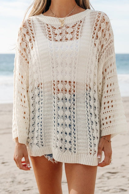 Hollow Out Knit 3/4 Drop Shoulder Sweater Shop Style & More | Fresh Looks, Everyday Deals & Free Shipping