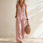 Women's Button-Up Cardigan Vest & Pants Set – Sleeveless Two-Piece FitiqueFit