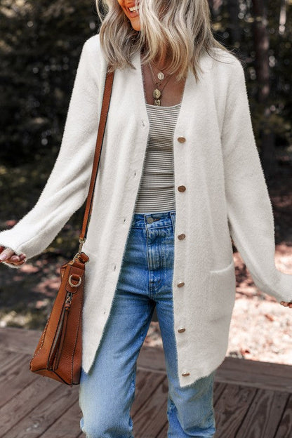 Solid Fuzzy Button-Front Cardigan Shop Style & More | Fresh Looks, Everyday Deals & Free Shipping